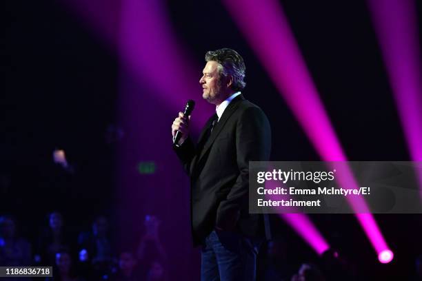 Pictured: Blake Shelton on stage during the 2019 E! People's Choice Awards held at the Barker Hangar on November 10, 2019 -- NUP_188995