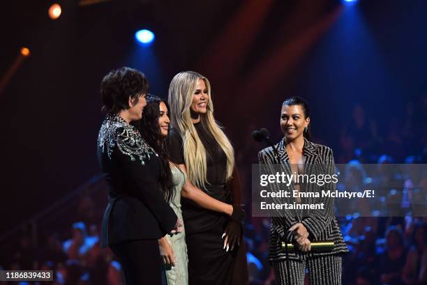 Pictured: Kris Jenner, Kim Kardashian, Khloé Kardashian, and Kourtney Kardashian accept The Reality Show of 2019 for 'Keeping Up with the...