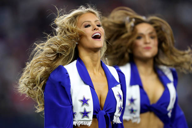 The Dallas Cowboys Cheerleaders perform as the Dallas Cowboys take on the Minnesota Vikings in the fourth quarter at AT&T Stadium on November 10,...