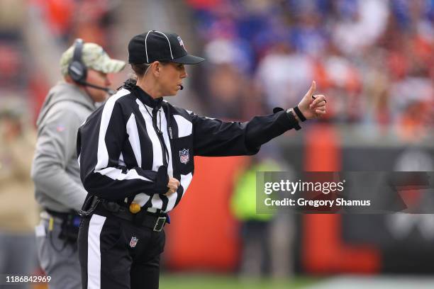 Referee Sarah Thomas works a game between the Buffalo Bills and Cleveland Browns at FirstEnergy Stadium on November 10, 2019 in Cleveland, Ohio....