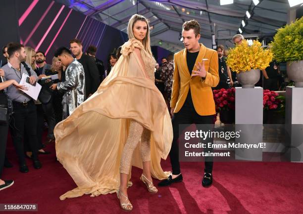 Pictured: Raquel Leviss and James Kennedy arrive to the 2019 E! People's Choice Awards held at the Barker Hangar on November 10, 2019. -- NUP_188994