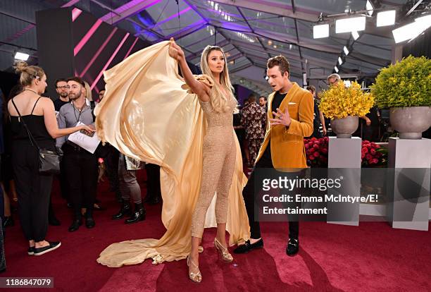 Pictured: Raquel Leviss and James Kennedy arrive to the 2019 E! People's Choice Awards held at the Barker Hangar on November 10, 2019. -- NUP_188994