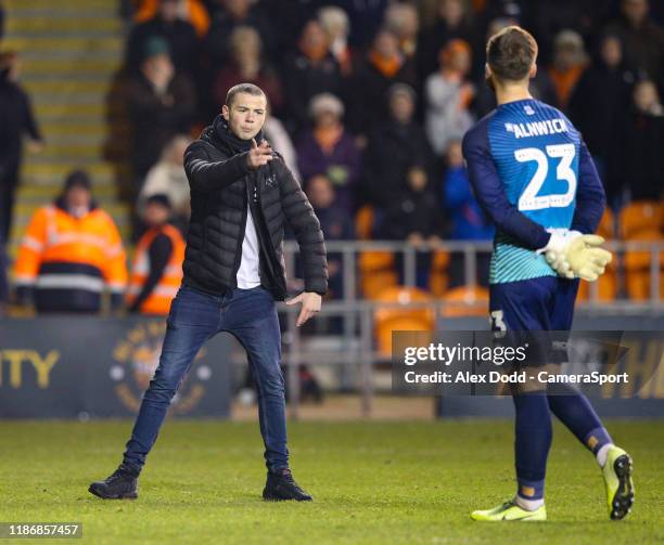 Fleetwood Town fan goads Blackpool's Jak Alnwick during the Sky Bet League One match between Blackpool and Fleetwood Town at Bloomfield Road on...