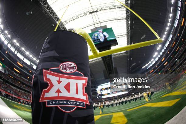 Detail view of Big 12 logo as the Baylor Bears band plays on the field before Baylor plays the Oklahoma Sooners in the Big 12 Football Championship...