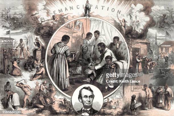 emancipation after the american civil war - freedom stock illustrations