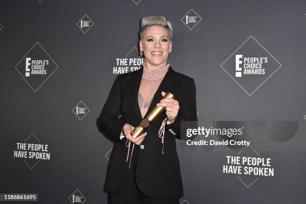 Pink attends The 2019 E! People's Choice Awards - Press Room at The Barker Hanger on November 10, 2019 in Santa Monica, California.