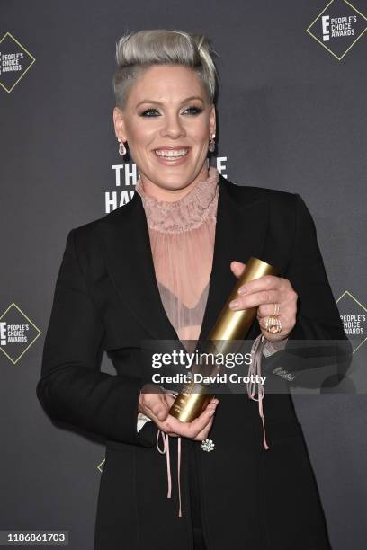 Pink attends The 2019 E! People's Choice Awards - Press Room at The Barker Hanger on November 10, 2019 in Santa Monica, California.