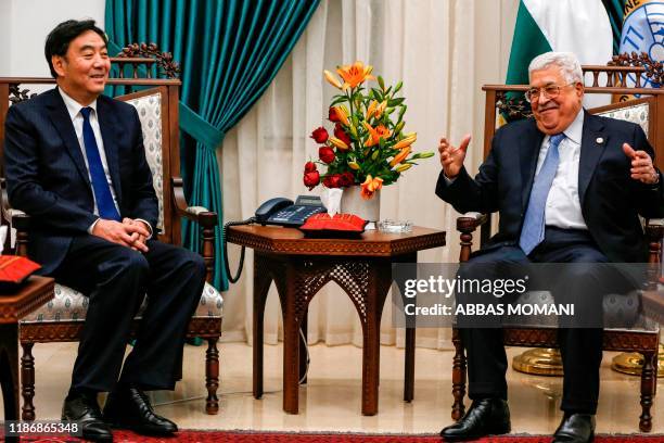 Zhai Jun , Special Envoy of the Chinese Government on the Middle East Issue, meets with Palestinian president Mahmud Abbas at his office in the West...