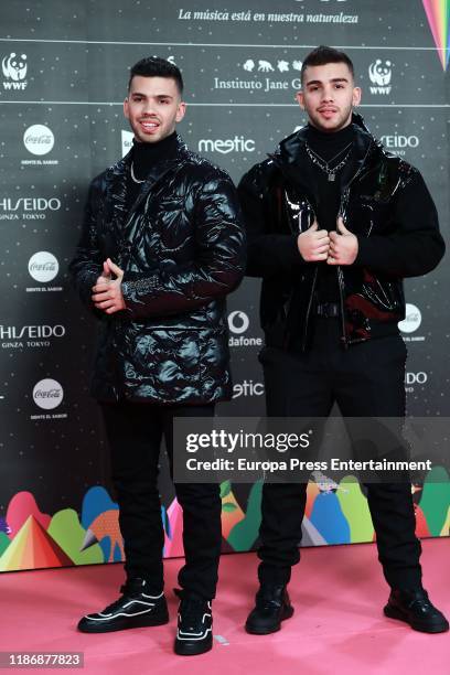 Manuel Turizo and Julian Turizo attend 'Los40 music awards 2019' photocall at Wizink Center on November 08, 2019 in Madrid, Spain.