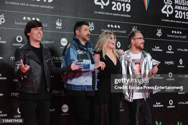 Dani Moreno, Tony Aguilar, Cristina Bosca and Oscar Martinez attend 'Los40 music awards 2019' photocall at Wizink Center on November 08, 2019 in...