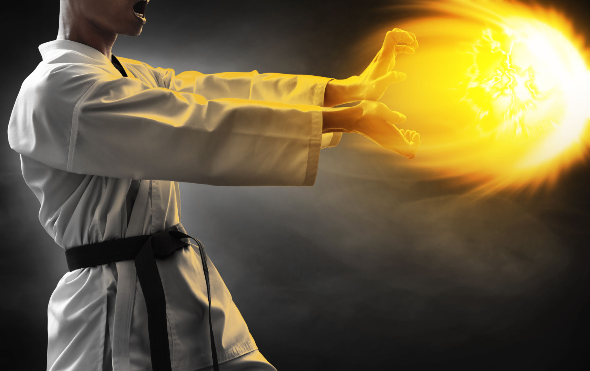 Karate martial arts fighter on dark background Karate martial arts fighter on dark background