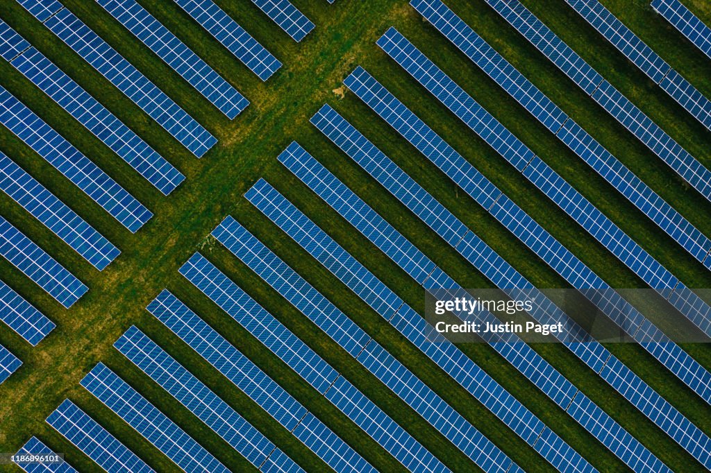 Aerial view of solar panel farm