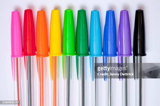 coloured pens - ballpoint pen stock pictures, royalty-free photos & images