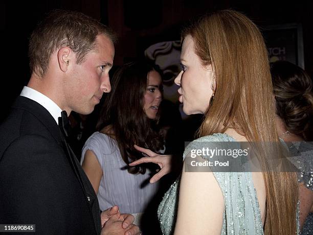 Prince William, Duke of Cambridge speaks to Nicole Kidman at the 2011 BAFTA Brits To Watch Event at the Belasco Theatre on July 9, 2011 in Los...