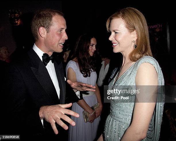 Prince William, Duke of Cambridge speaks to Nicole Kidman at the 2011 BAFTA Brits To Watch Event at the Belasco Theatre on July 9, 2011 in Los...