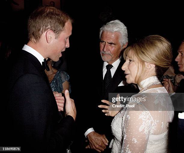 Prince William, Duke of Cambridge speaks to Barbara Streisand and her husband James Brolin at the 2011 BAFTA Brits To Watch Event at the Belasco...