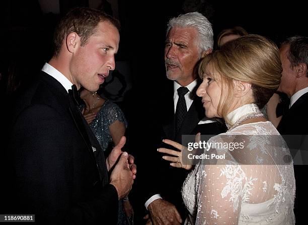 Prince William, Duke of Cambridge speaks to Barbara Streisand and her husband James Brolin at the 2011 BAFTA Brits To Watch Event at the Belasco...