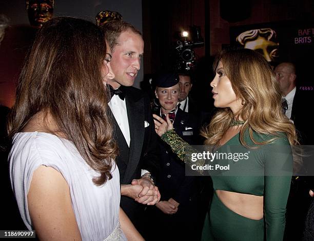 Prince William, Duke of Cambridge and Catherine, Duchess of Cambridge speaks to Jennifer Lopez at the 2011 BAFTA Brits To Watch Event at the Belasco...