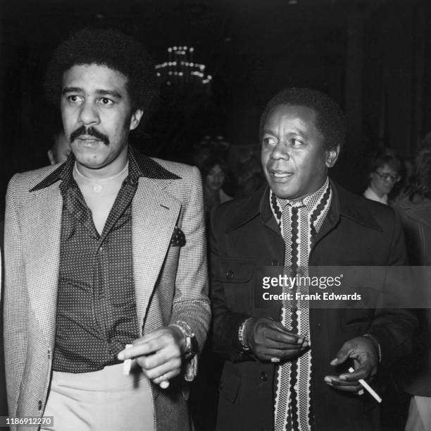 American actor-comedians Richard Pryor and Flip Wilson at the Beverly Hilton hotel, 29th October 1974. They are at the hotel to watch a...