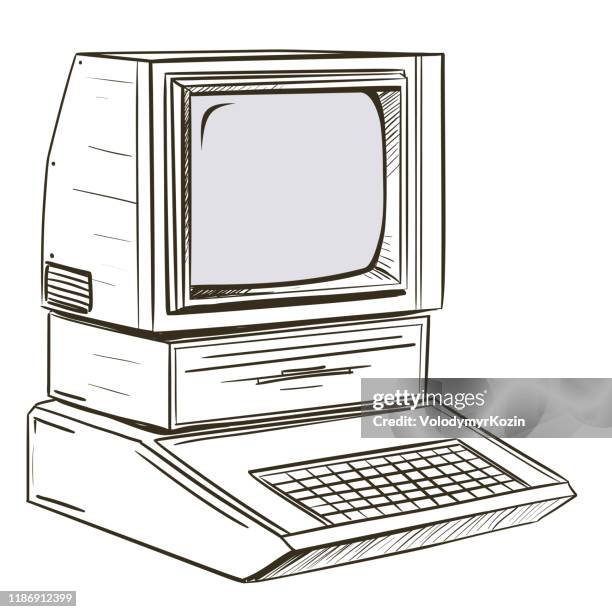 ilustraciones, imágenes clip art, dibujos animados e iconos de stock de ilustración de un ordenador personal retro - obsolete