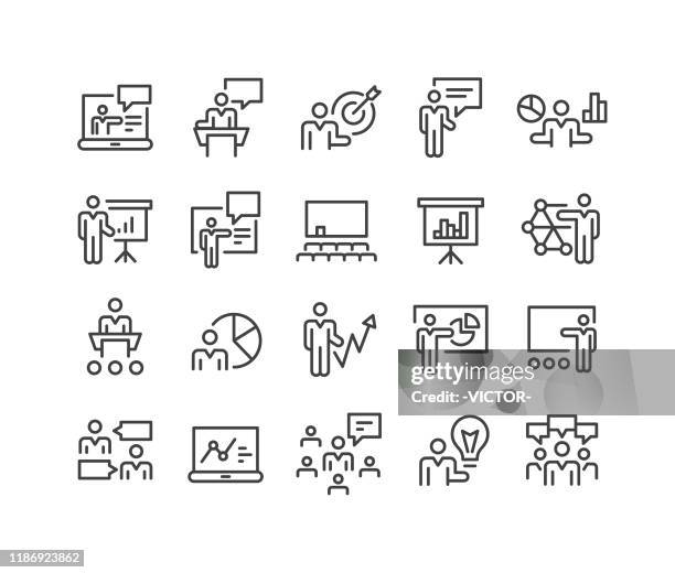 ilustrações de stock, clip art, desenhos animados e ícones de business presentation icons - classic line series - conferencia