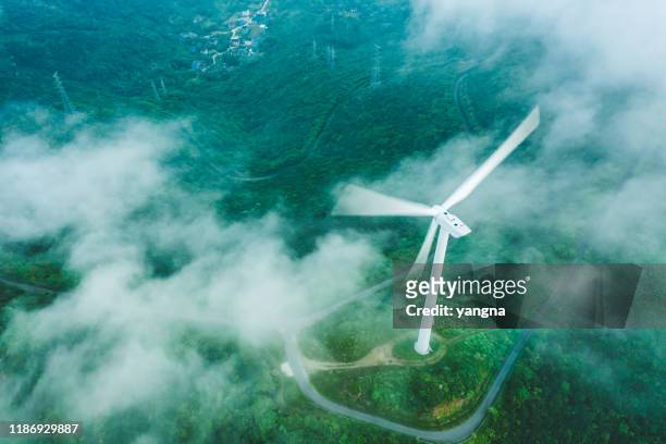wind power station on the mountain - fuel and power generation stock pictures, royalty-free photos & images