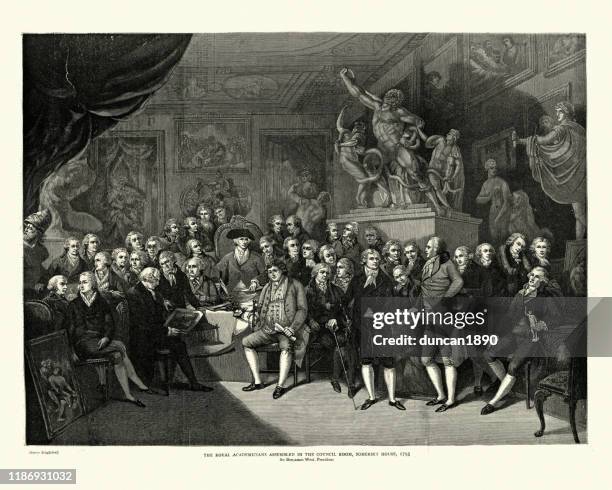 royal academy versammelt im ratssaal, somerset haus, 1793 - london gallery stock-grafiken, -clipart, -cartoons und -symbole