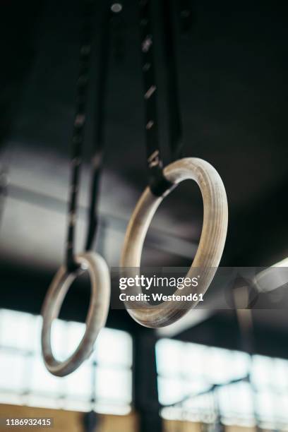 wooden gymnastic rings in a gym - gymnastic rings equipment bildbanksfoton och bilder