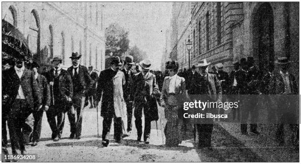 antique photo: people arriving at dreyfus trial in rennes - alfred dreyfus stock illustrations