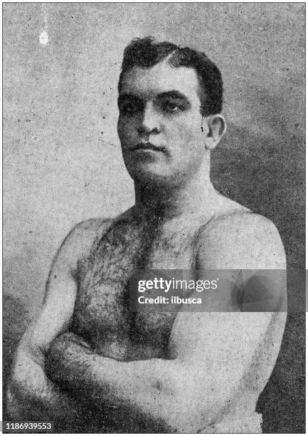 antique photo: portrait of boxer - boxing stock illustrations