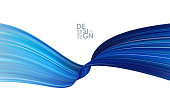 Modern abstract banner background with 3d twisted blue flow liquid shape.