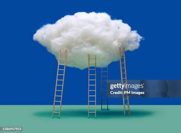 4 ladders on cloud - strategic initiative stock pictures, royalty-free photos & images