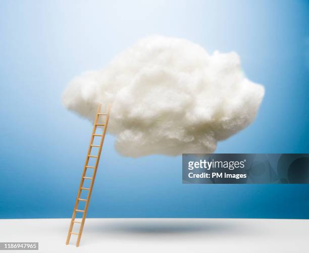 ladder on white cloud - dreamlike stock pictures, royalty-free photos & images