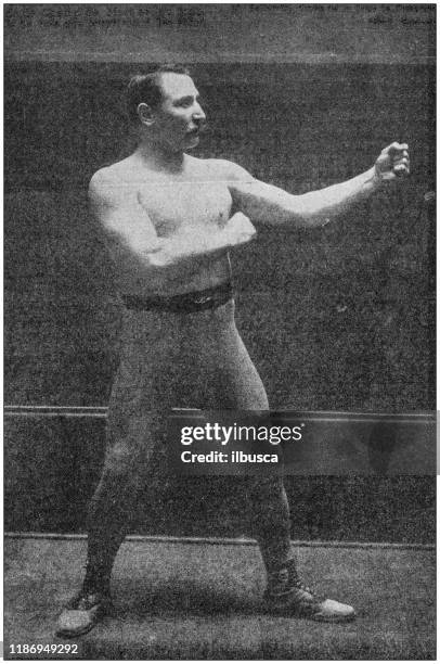 antique photo: portrait of french boxer charlemont - boxing stock illustrations