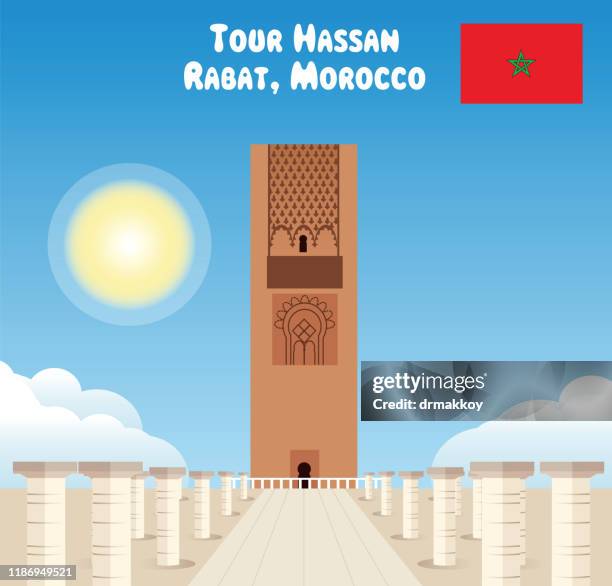 hassan tower, rabat, morocco - islamic arch stock illustrations