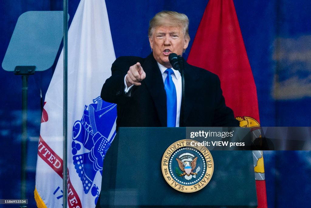 President Donald Trump attends the Veterans Day parade in New York