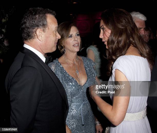 Catherine, Duchess of Cambridge speaks to Tom Hanks and his wife Rita Wilson at the 2011 BAFTA Brits To Watch Event at the Belasco Theatre on July 9,...