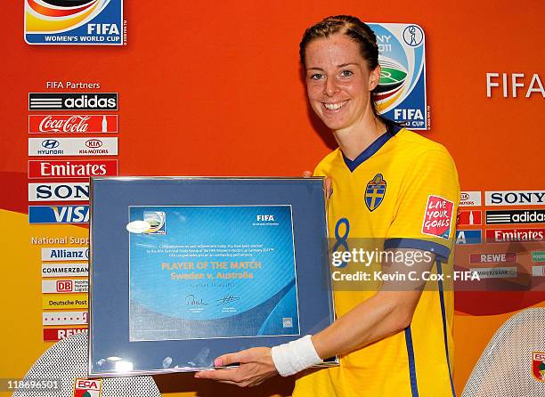 Lotta Schelin of Sweden poses with the player of the match award after their 3-1 win over Australia the FIFA Women's World Cup 2011 Quarter Final...