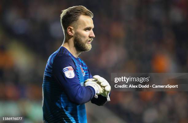 Blackpool's Jak Alnwick during the Sky Bet League One match between Blackpool and Fleetwood Town at Bloomfield Road on December 7, 2019 in Blackpool,...