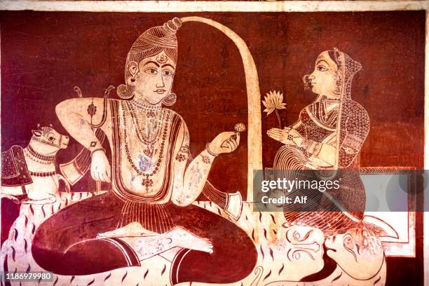 wall painting mural of krishna at lakshminarayan temple in orchha, tikamgarh, madhya pradesh, india - hindu god krishna stock-fotos und bilder