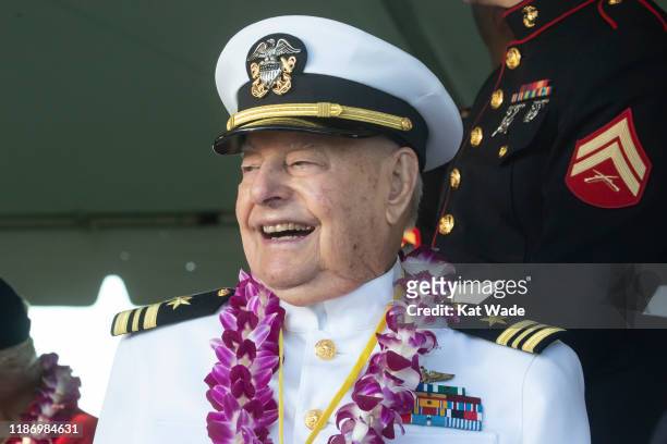 Lieutenant Commander Louis Conter, United States Navy, , the only USS Arizona Survivor in attendance during the 78th Anniversary Of World War II...