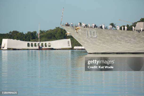 The Pass-in-Review by the USS William P. Lawrence as Pearl Harbor Commemorates the 78th Anniversary Of World War II Attacks at the Pearl Harbor...