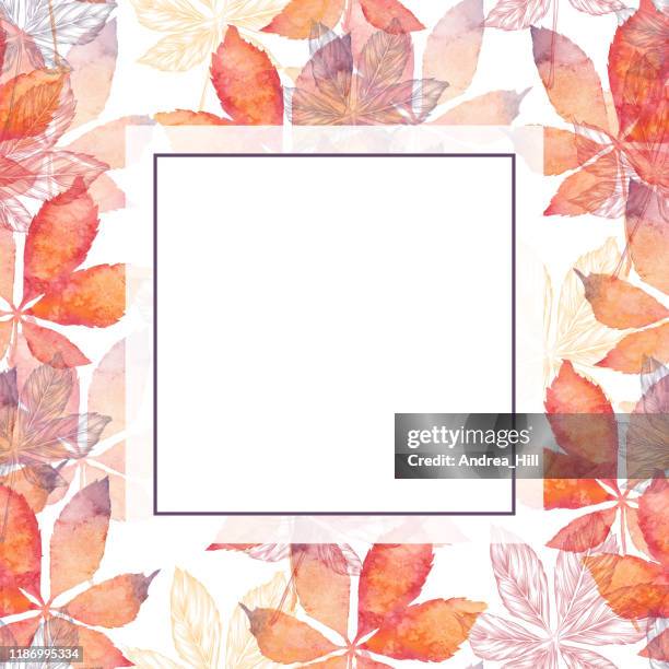 chestnut leaf vector watercolor and ink seamless pattern with border and copy space - chestnut tree stock illustrations