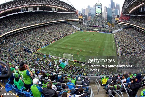 General view of the during the first half during a game between Toronto FC and Seattle Sounders FC at CenturyLink Field on November 10, 2019 in...