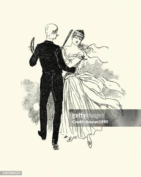 victorian young couple dancing, 1880s, 19th century - archive danse stock illustrations