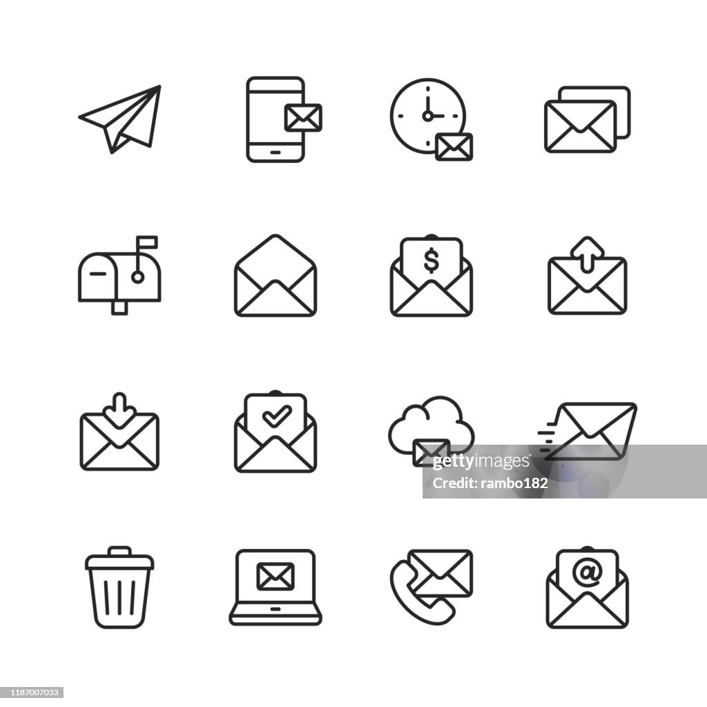 E-mail-en berichtregel pictogrammen. Bewerkbare lijn. Pixel perfect. Voor mobiel en Internet. Bevat dergelijke iconen zoals E-mail, messaging, SMS, communicatie, uitnodiging, toespraak bubble, online chat, Office.
