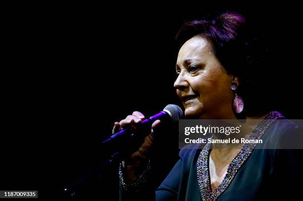 Spanish singer Estibaliz Ulanga performs during El Consorcio Concert In Madrid on November 11, 2019 in Madrid, Spain.