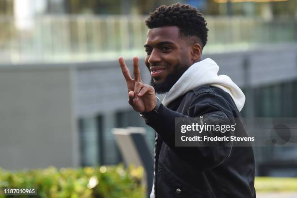 Thomas Lemard of France arrives ahead of a training session on November 11, 2019 in Clairefontaine, France. France will play against Moldova in their...
