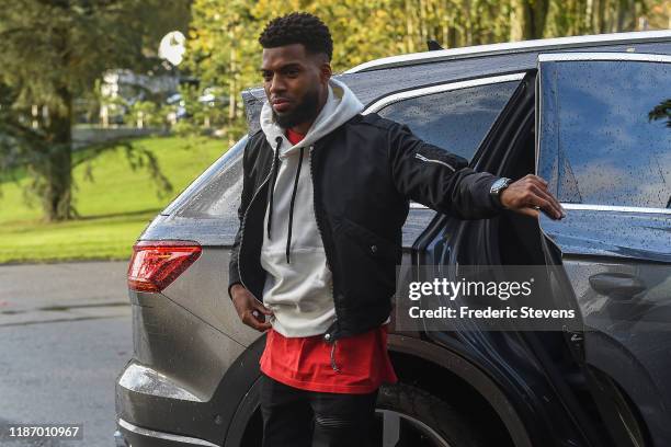 Thomas Lemard of France arrives ahead of a training session on November 11, 2019 in Clairefontaine, France. France will play against Moldova in their...