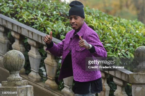 Presnel Kimbembe of France arrives ahead of a training session on November 11, 2019 in Clairefontaine, France. France will play against Moldova in...